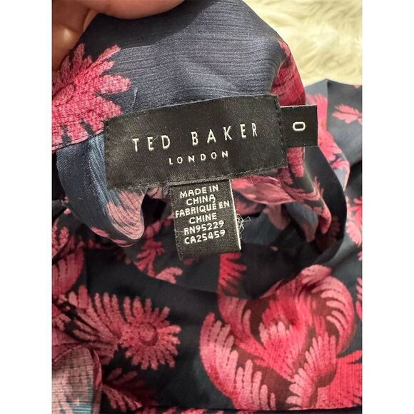 Ted Baker London Women's Floral Blouse Size 0 Multicolor Long Sleeve Tie Neck - Picture 12 of 16